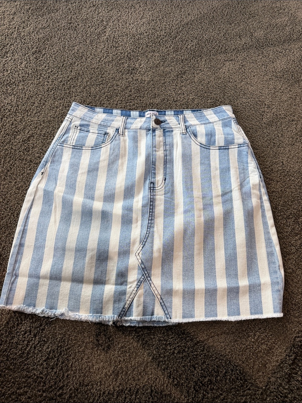 white birch Blue and White Striped A-Line Denim Skirt Sz xl - has stretch
